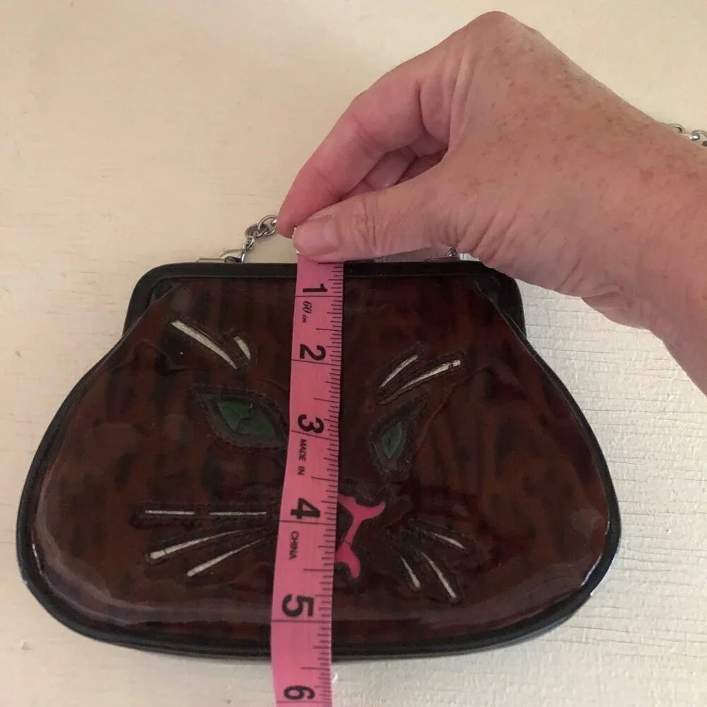 Brighton Cat Kisslock Coin Handbag Patent Small Leopard Print Purse - Picture 11 of 12